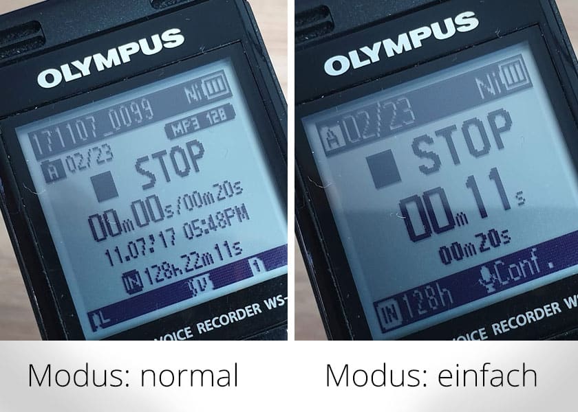 Diktiergerät Olympus WS853 - Modi